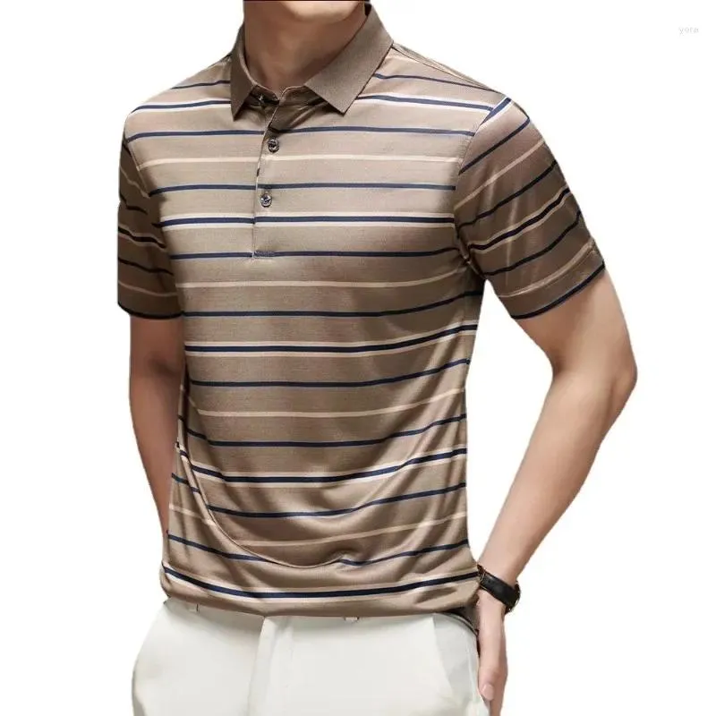 Herren Polos Minglu Sommerstiped Mens Polo Shirts Hochwertige Kurzarmgeschäft Casual Male T-Shirts Mode Diamond Silk Man Tees