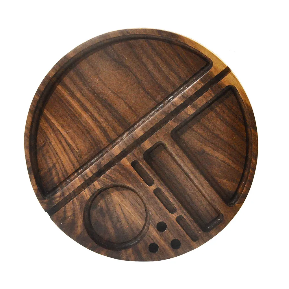 Round Shape Wooden Rolling Tray Household Smoking Accessories With Groove Diameter Tobacco Roll Trays Cigarette Customized LOGO