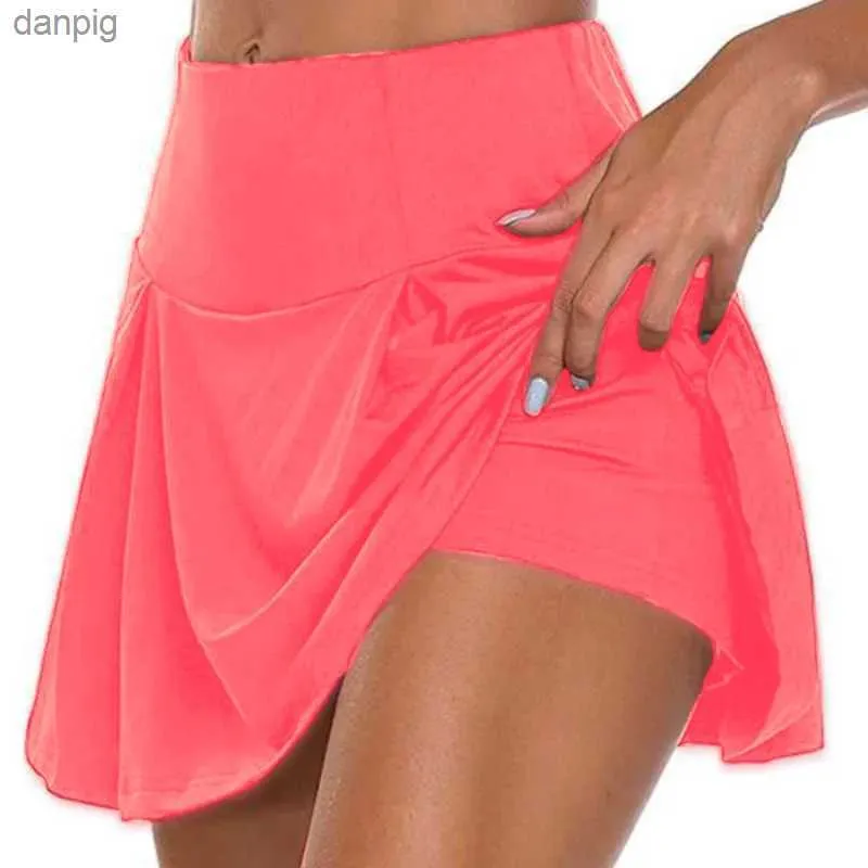 スカート女性ダンスフィットネスソリッドスポーツスカート女性テニスランニングスコートアクティブアスレチックフィットネスバドミントンスカートショート2023 Y240508