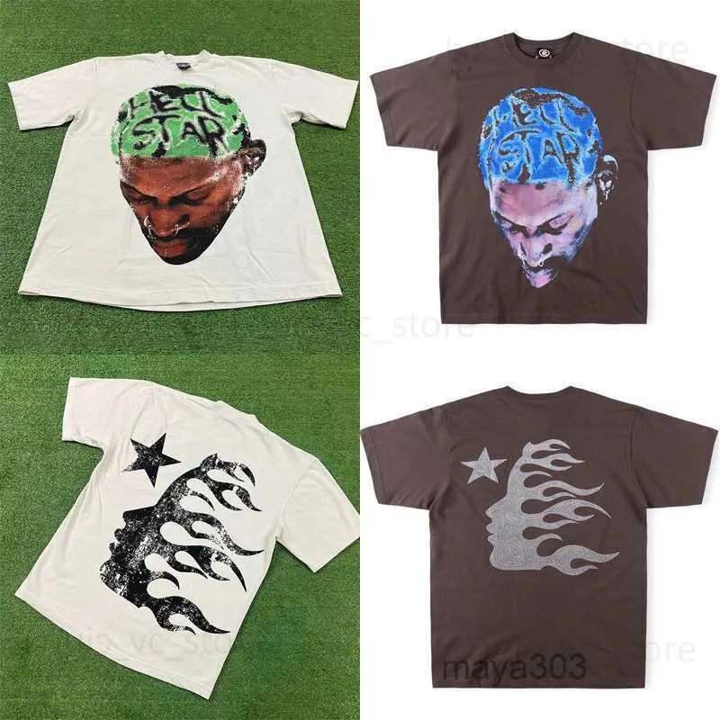 Herren-T-Shirts T-Shirts Hip Hop Printed Head T-Shirt High Street Frauen Kurzarm Top T-Shirt Bohrer T230831 3Bfu