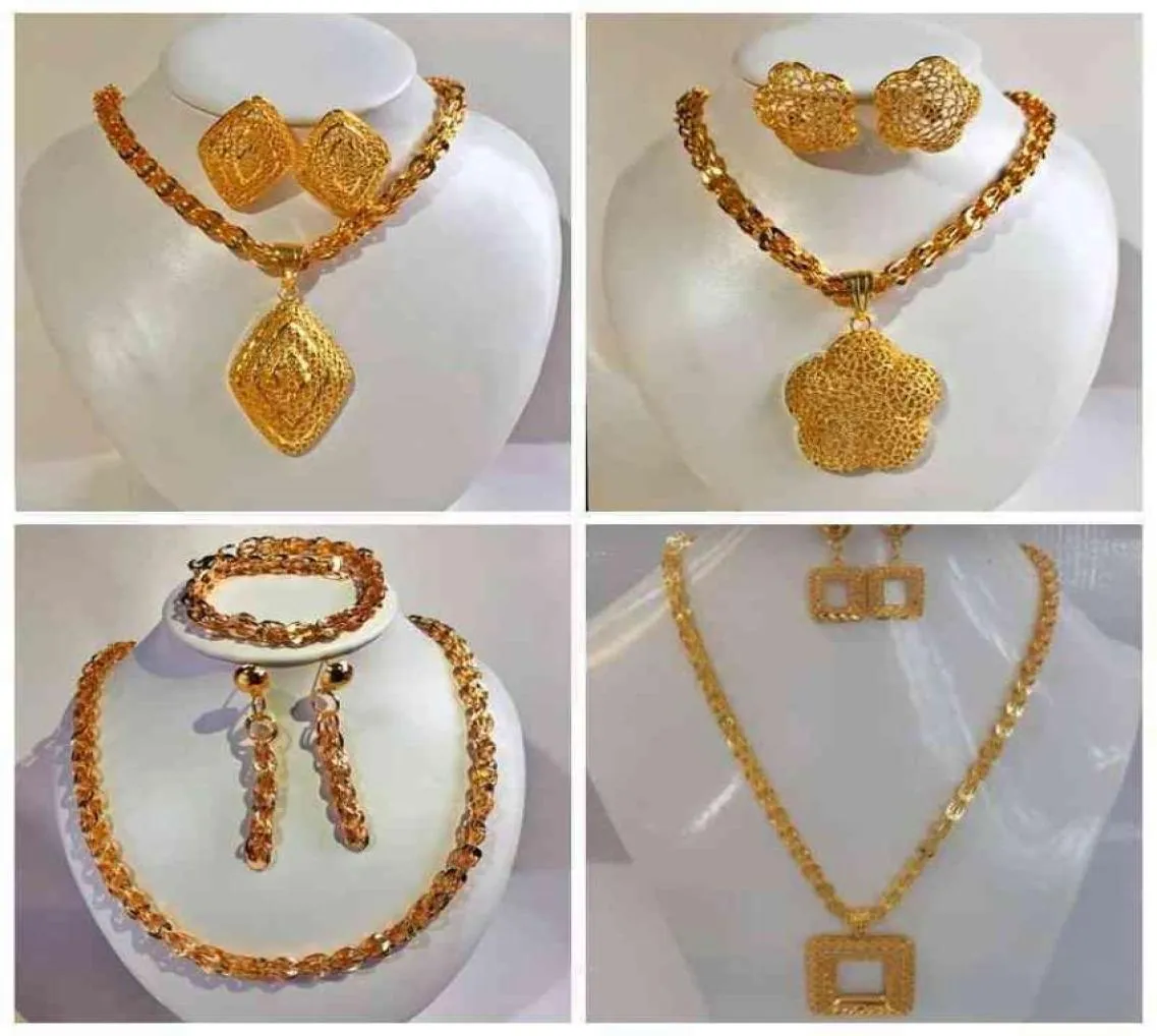 24K Gold Color Dubai Nigeria France Flower Earringbig Phoenix Tail Necklacet Jewelry Set Women Wedding Gift4254271