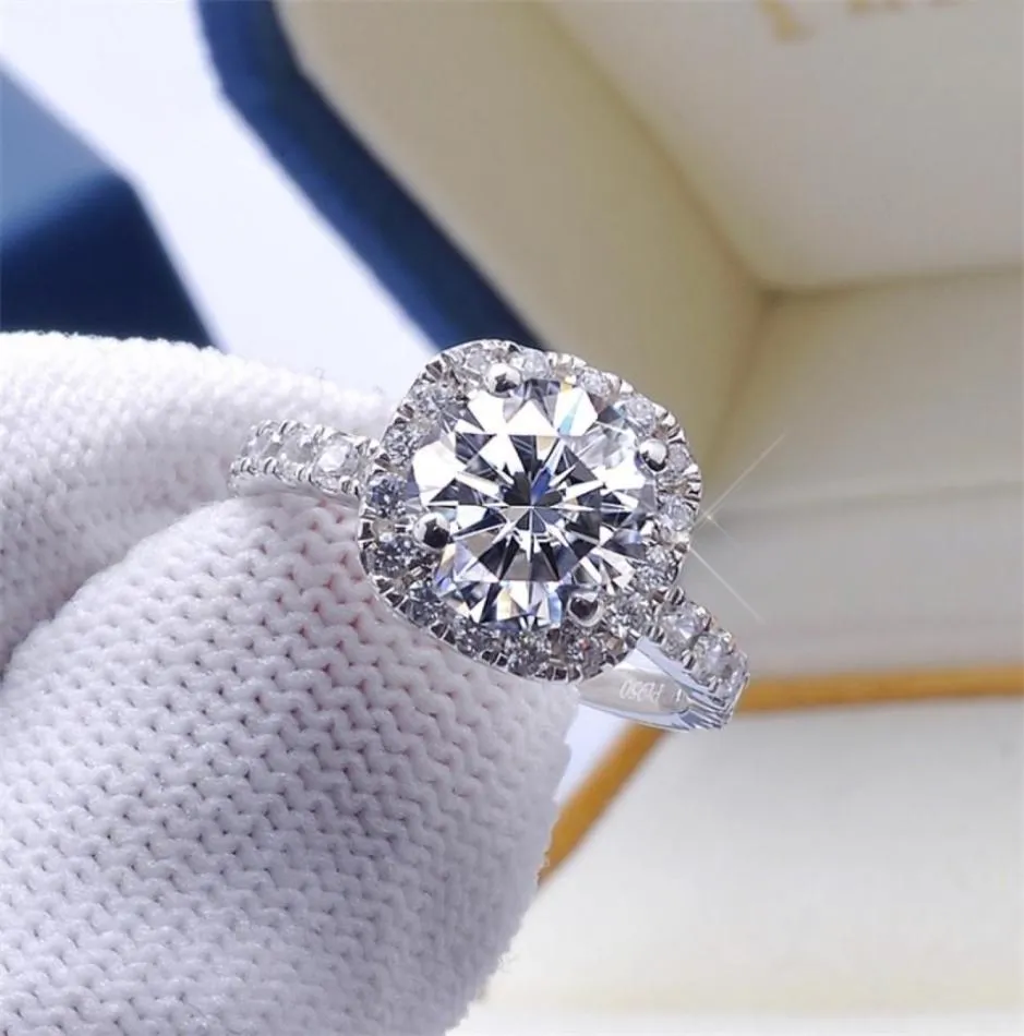100 Lab Engagement Ring 13 karaats ronde briljante diamant vierkant Halo Dream Wedding Band Eeuwigheid met doos 2202127973982