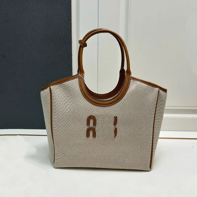 Designer Cleo Tote Bag Retro Canvas Shoulder Handbag with Letter Decor
