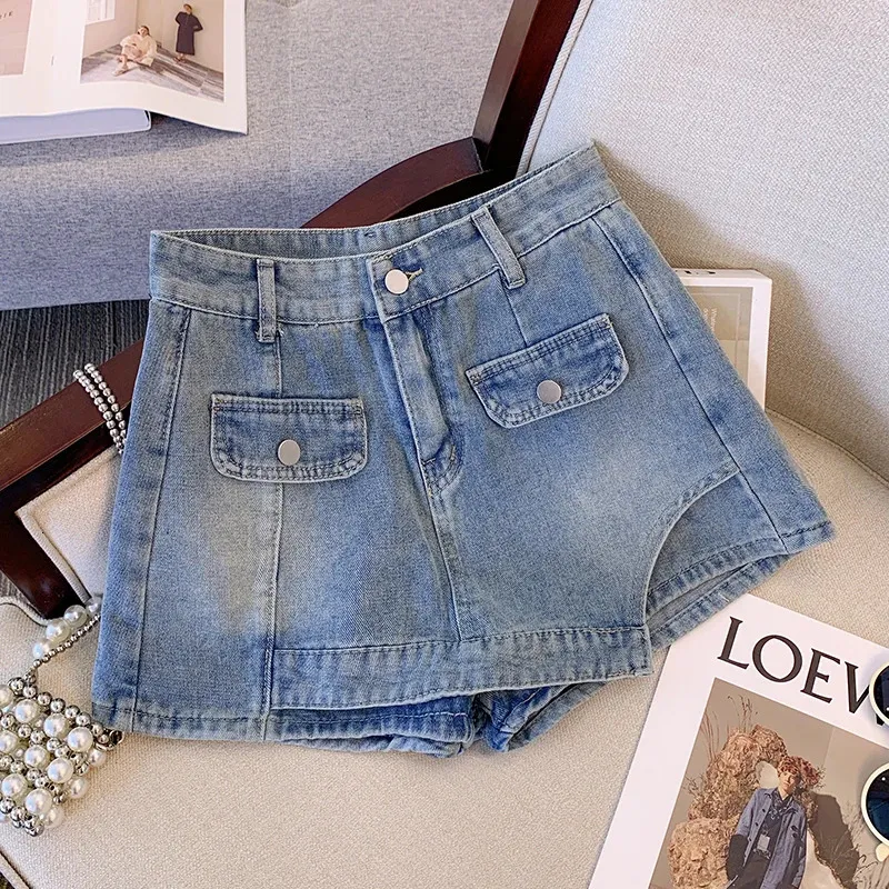 Short in denim L4XL Plus size per donne in vita alta gamma estiva di jeans street y2k abbigliamento gonna corto 240429