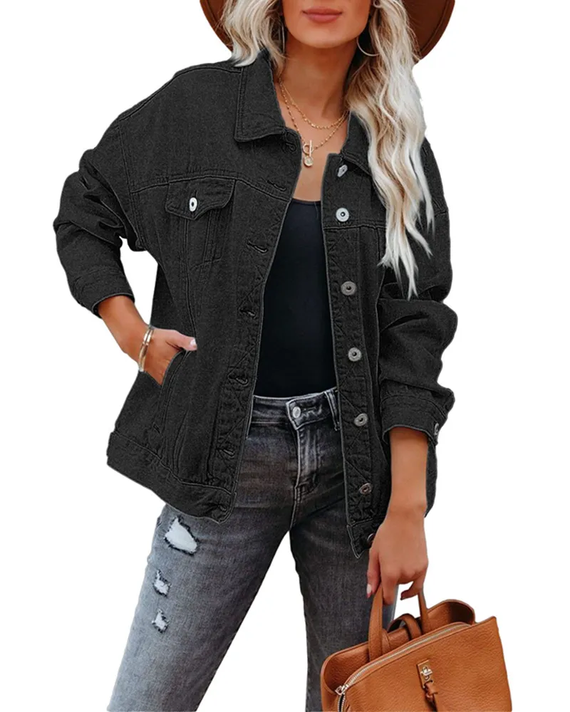 Jackor Womens Denim Jacket Women Coat Fashion Designer Streetwear Womens Classic Lettered Lapel Jeans Wear Womens Autumn Winter Size M-2XL Jackor Womens Womens Womens