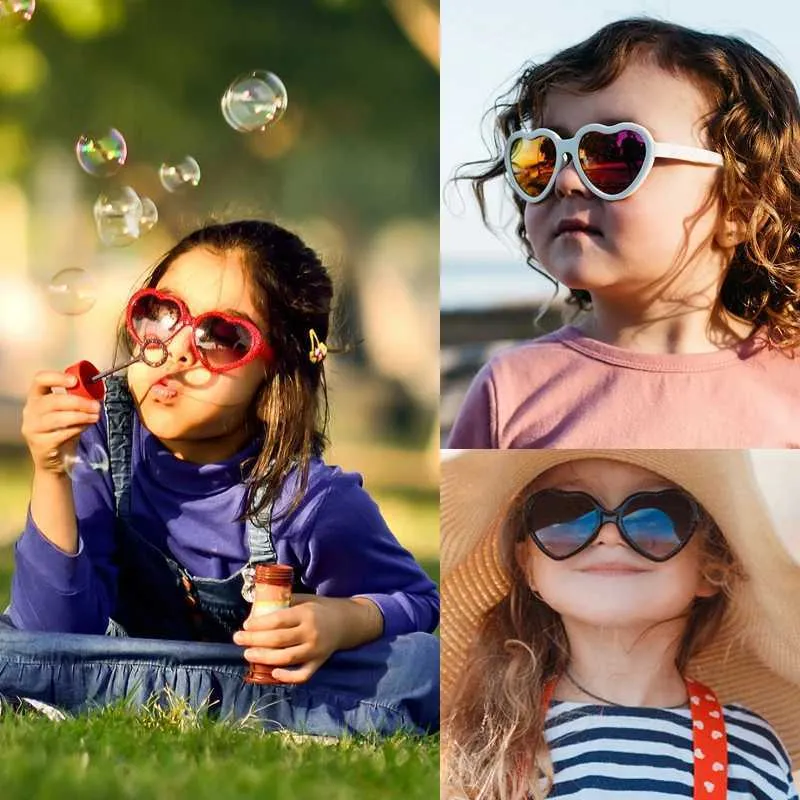 Lunettes de soleil bébé filles mignonnes acrylique coeur en forme uv400 lunettes de soleil enfants protection solaire extérieure lunettes de soleil garçons