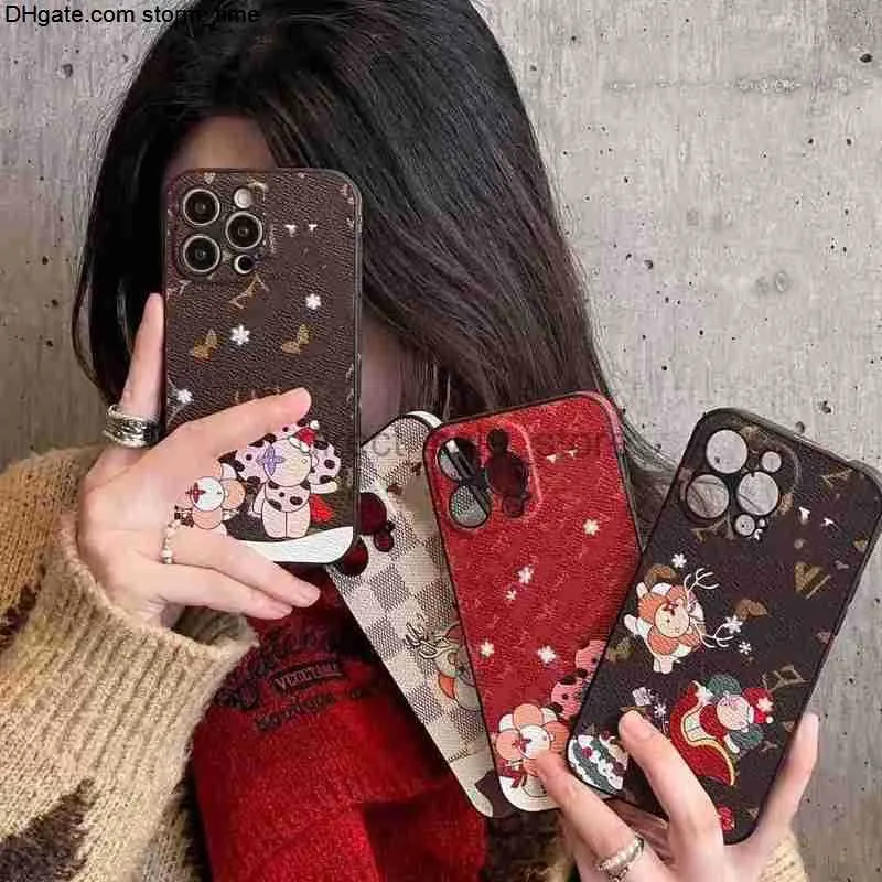 Case Designer Telefon iPhone 15 Pro Max 12 13 11 PROMAX 14 14Pro 16 16Pro Luxury Leather Letter Christmas Style Telefonfodral