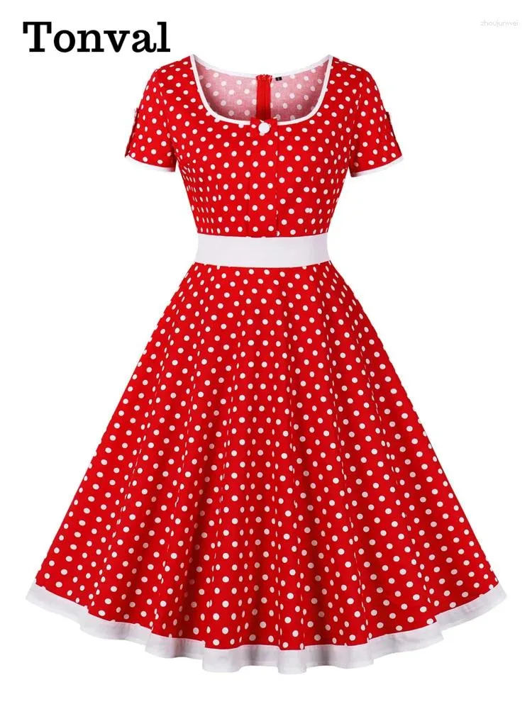 Robes de fête Tonval Contrast reliant les femmes à un bouton Polka à pois