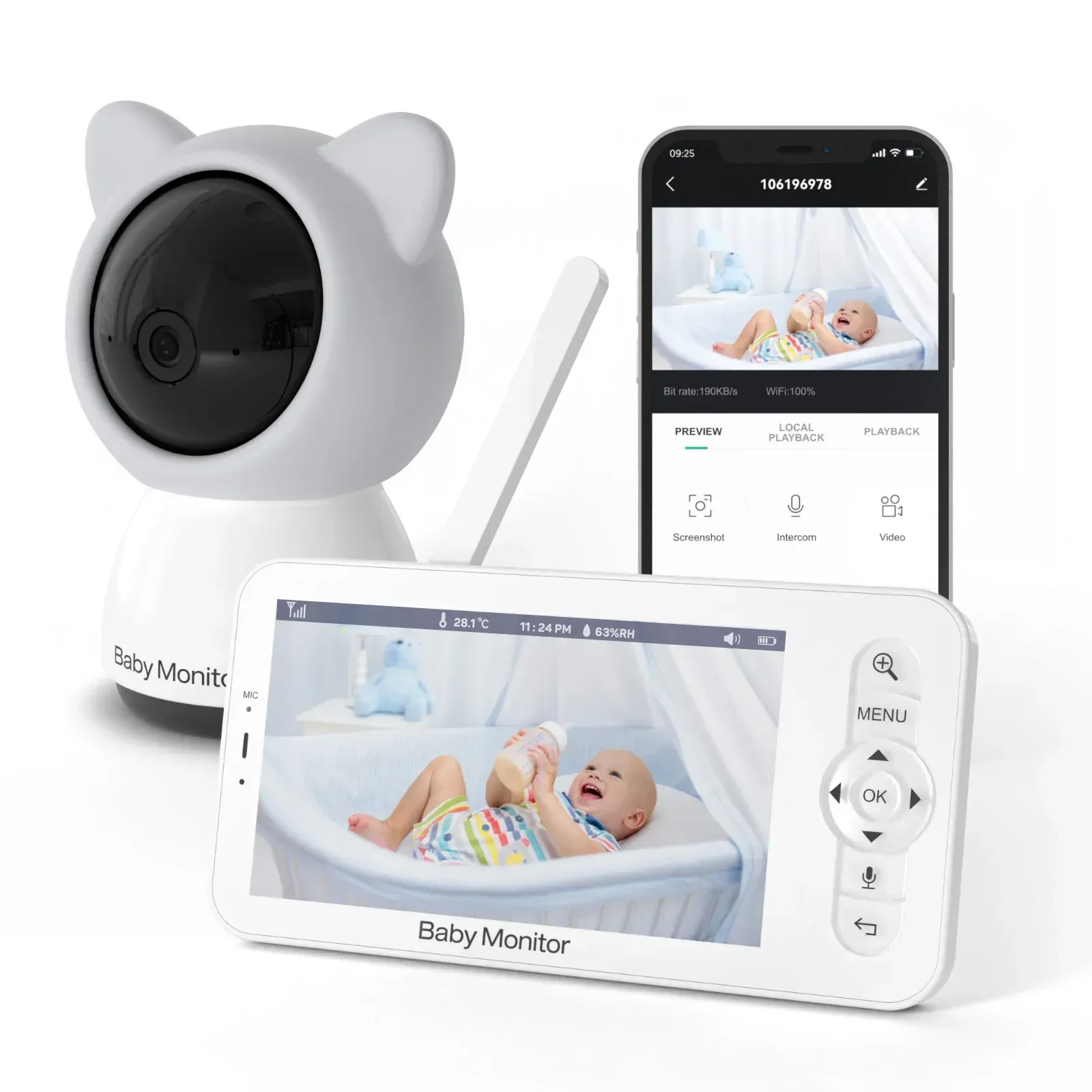 B5 Babymonitor Baby Telefon Video Baby Kamera Bebe Nanny HD 5 Zoll LCD Two Way Talk