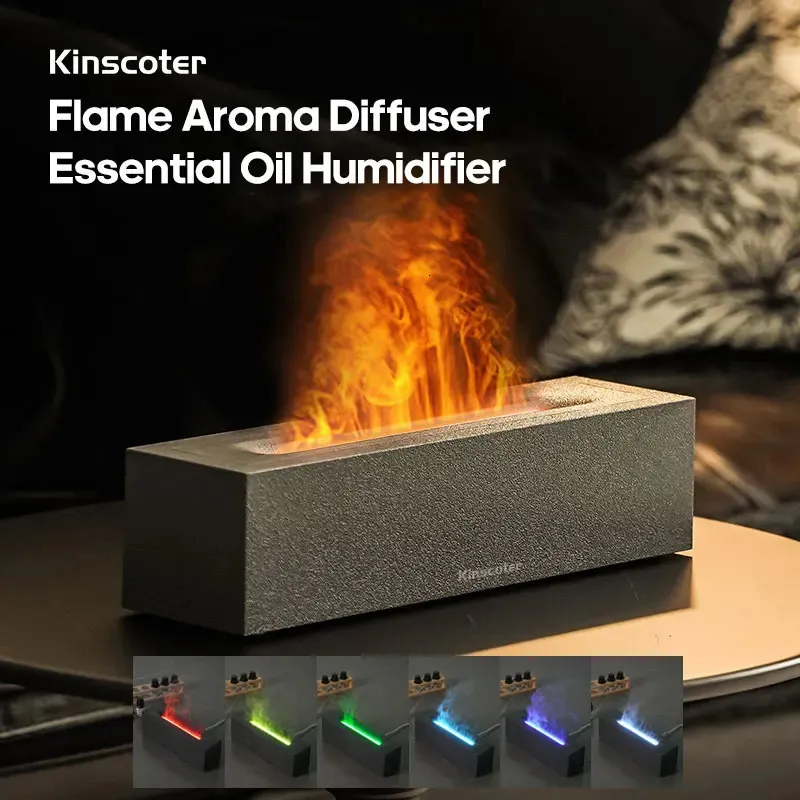Kinscoter flamme arôme diffuseur Air humidificateur ultrasonic cool brust brouillard LED lampe à huile essentielle diffusable 240508