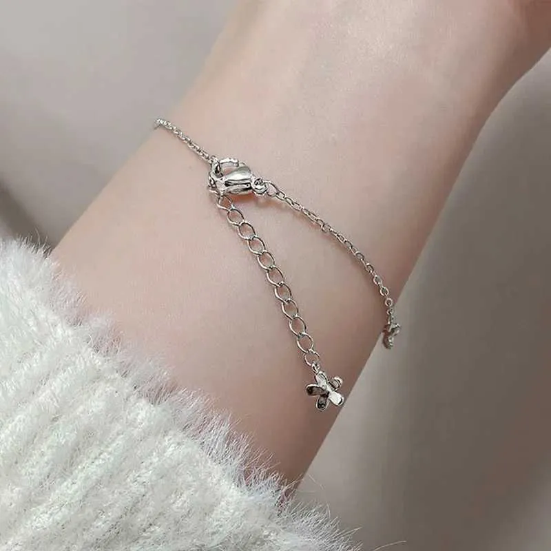 Bangle 925 Silver Diamond-Studded Butterfly Bracelet Womens Fashion Temperament Flower Adjustable Bracelet