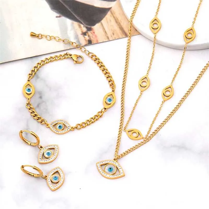 Súprava šperkov evil eye z nehrdzavejúcej ocele so zirkónom_voghion.com