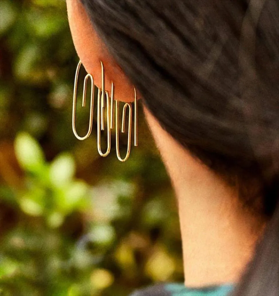 Boucles d'oreilles longues en papier à papares simples pour femmes Gothic Gold Color Copper Safety Pin Pearl Earcuff Bijoux de ponction coréenne Dangl9570625