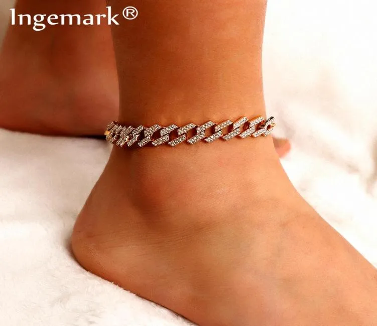 Ingemark Bohemian elástico tornozeleiras femininas cor de cristal de luxo de soldado descalço sandálias de tornozelo jóias de pé de praia Presente4577917