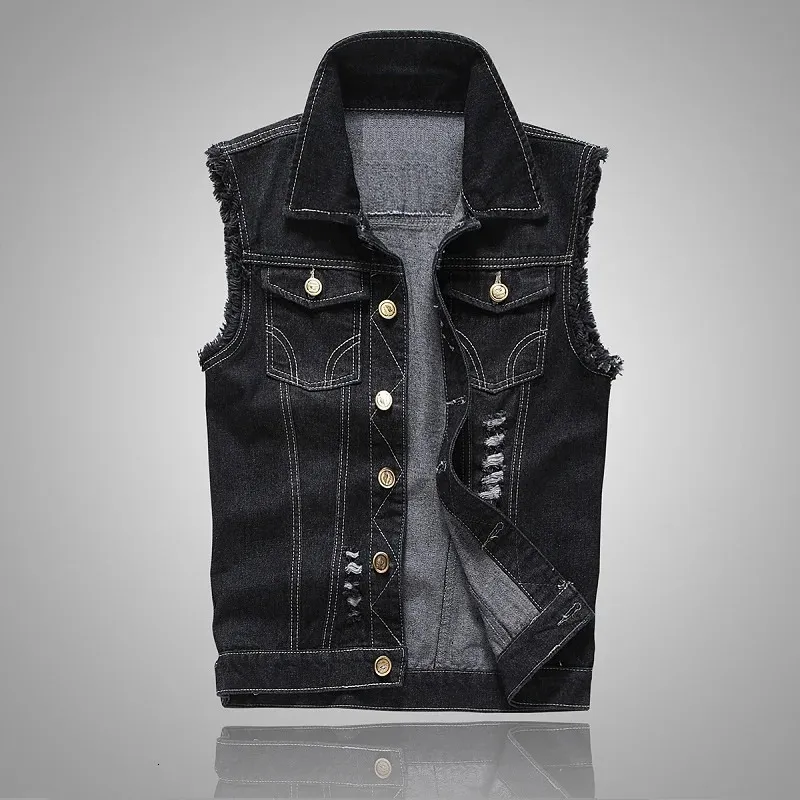 Herren denim Vest Ripped Jean Plus Size 6xl Denim Vest Jacket Coats Waistcoat Men ärmlös jacka Male Tankmens Jacket 240507