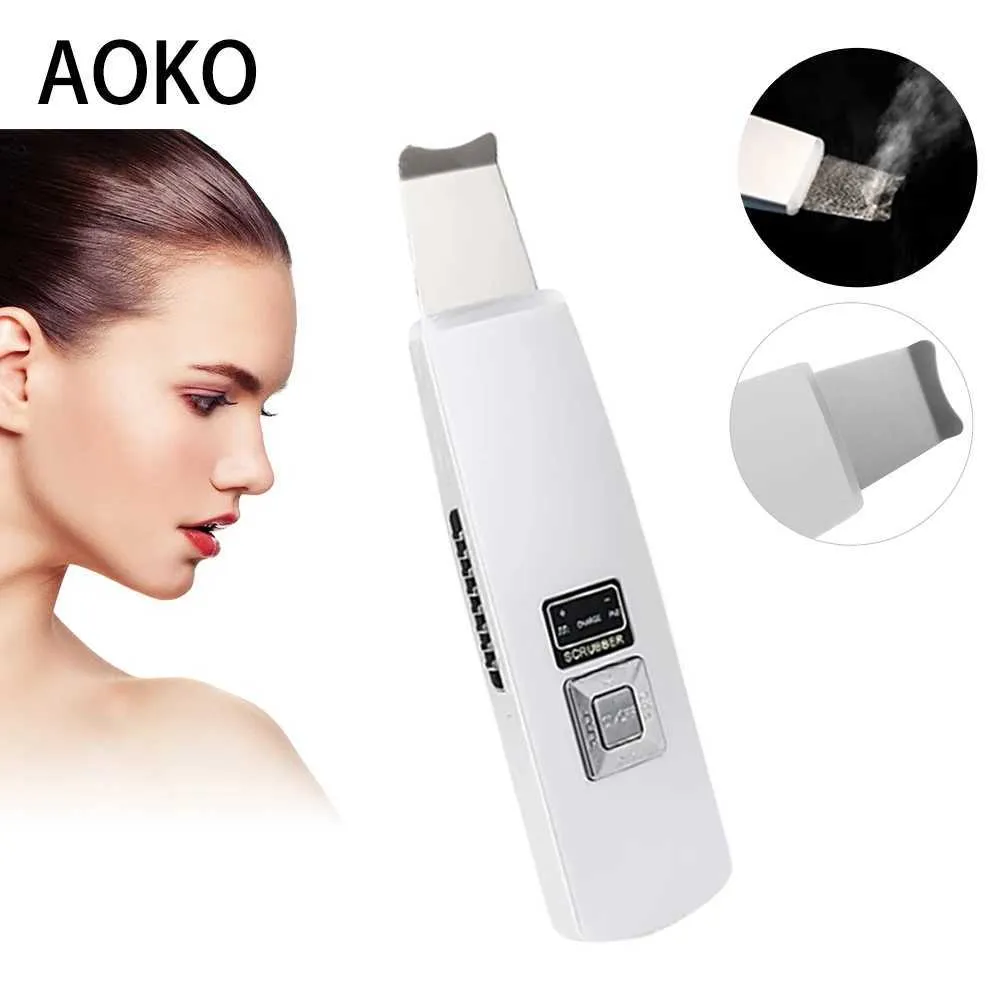 Home Beauty Instrument AOKO Skin Scrubber Ultrasonic Facial Cleanser Blackhead Removal Ion Deep Cleansing Care Equipment Enhancement Q240507