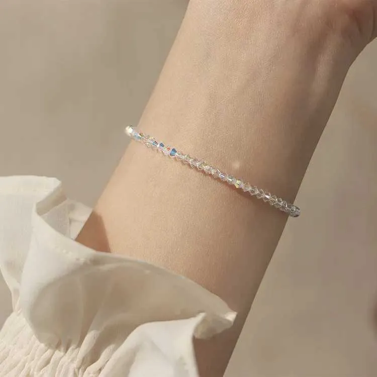 Perlen Und Kristall Armband Elastisch Weiß Schmal Glänzend_voghion.com