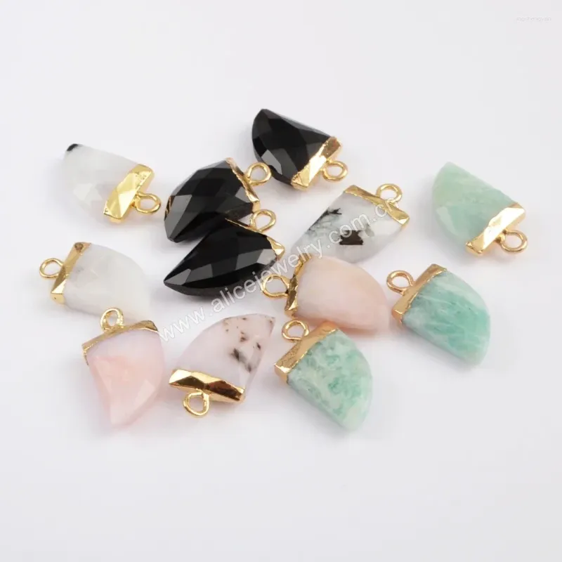 Colliers pendants 5pcs Horne Forme Golden Natural Stone Pink Opal / Agate noir Charme à facettes pour les bijoux Making DIY Collier accessoires