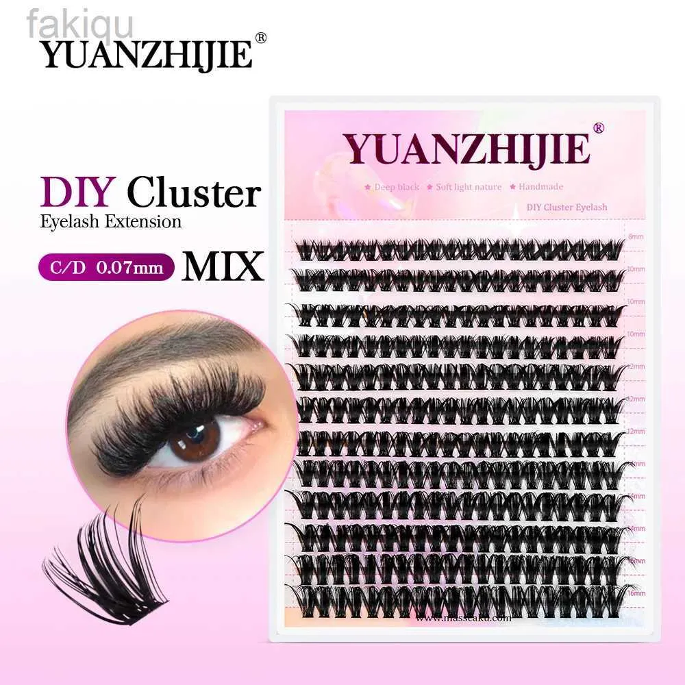 Faux cils yuanzhijie longueur mixte mousue de cluster de bricolage personnel extensions de cils c d boucles 144 outils de maquillage pour cils segmentés naturels d240508