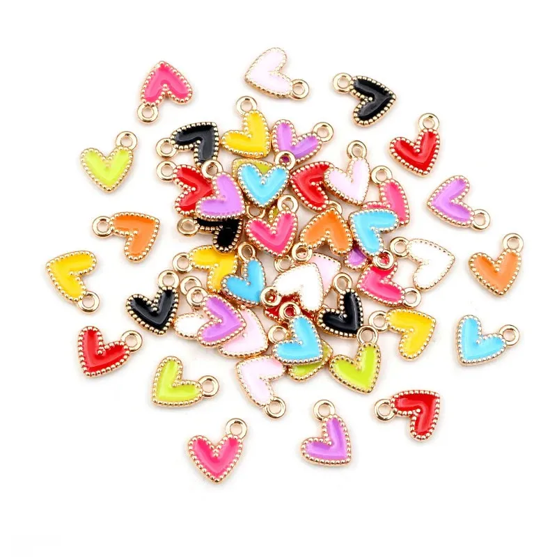 50Pcs 9x10mm Small Colorful Alloy Heart Charms Cute Love Pendants For DIY Bracelet Necklaces Jewelry Making Accessories 240507