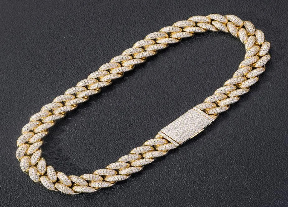 Män hiphop diamant halsband armband kubansk länk kedja 5a kubik zirkoniumsten designer halsband mens armband man 14k real gold3809527
