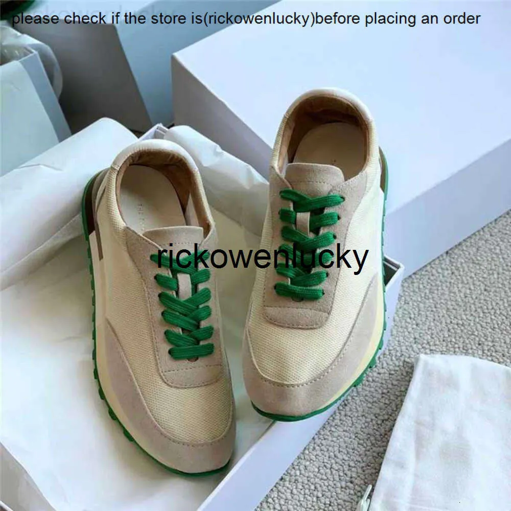 La rangée 2023the * Row New White Green Contrast Leather Sneakers Daily Round Lace Up Chaussures de course Femmes Fbxm