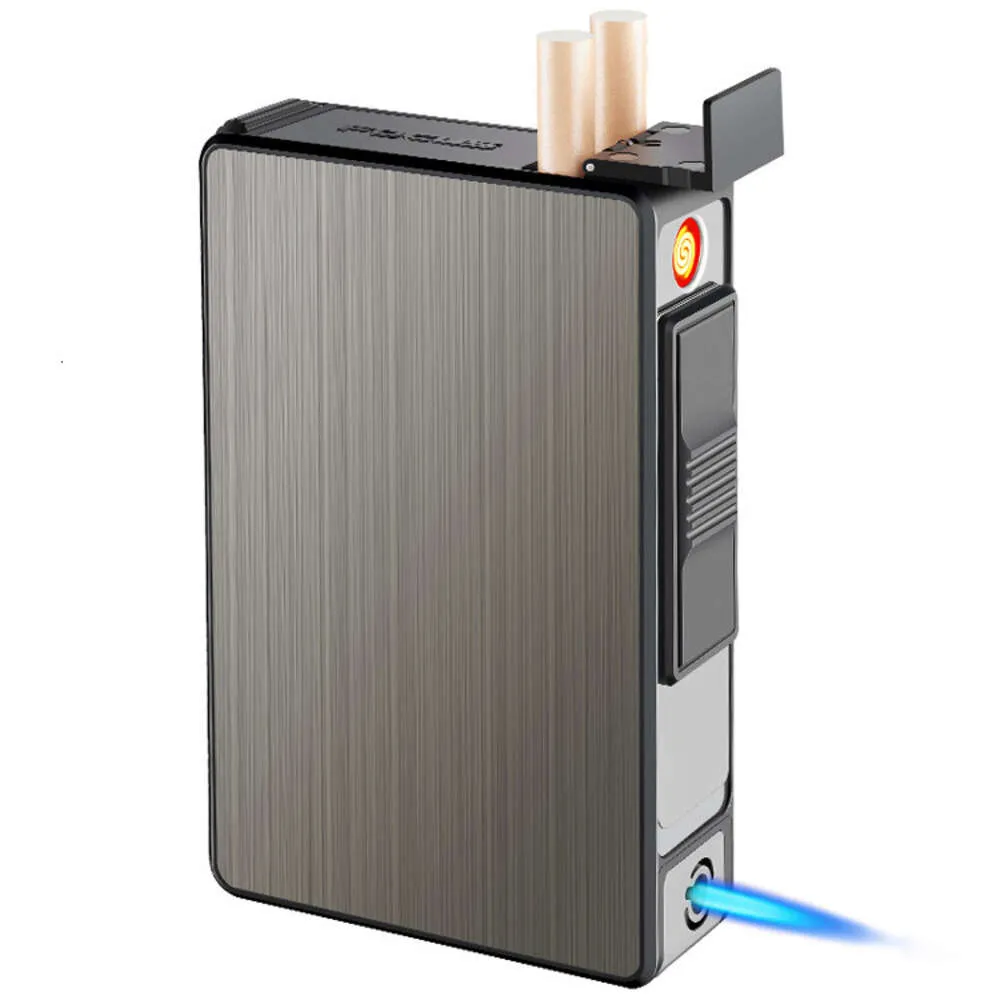 Factory Wholesale Cigarette Box Gas Unfilled And Electricity Double Use 20 Cigarette Box Lighter Automatic Spring Cigarette