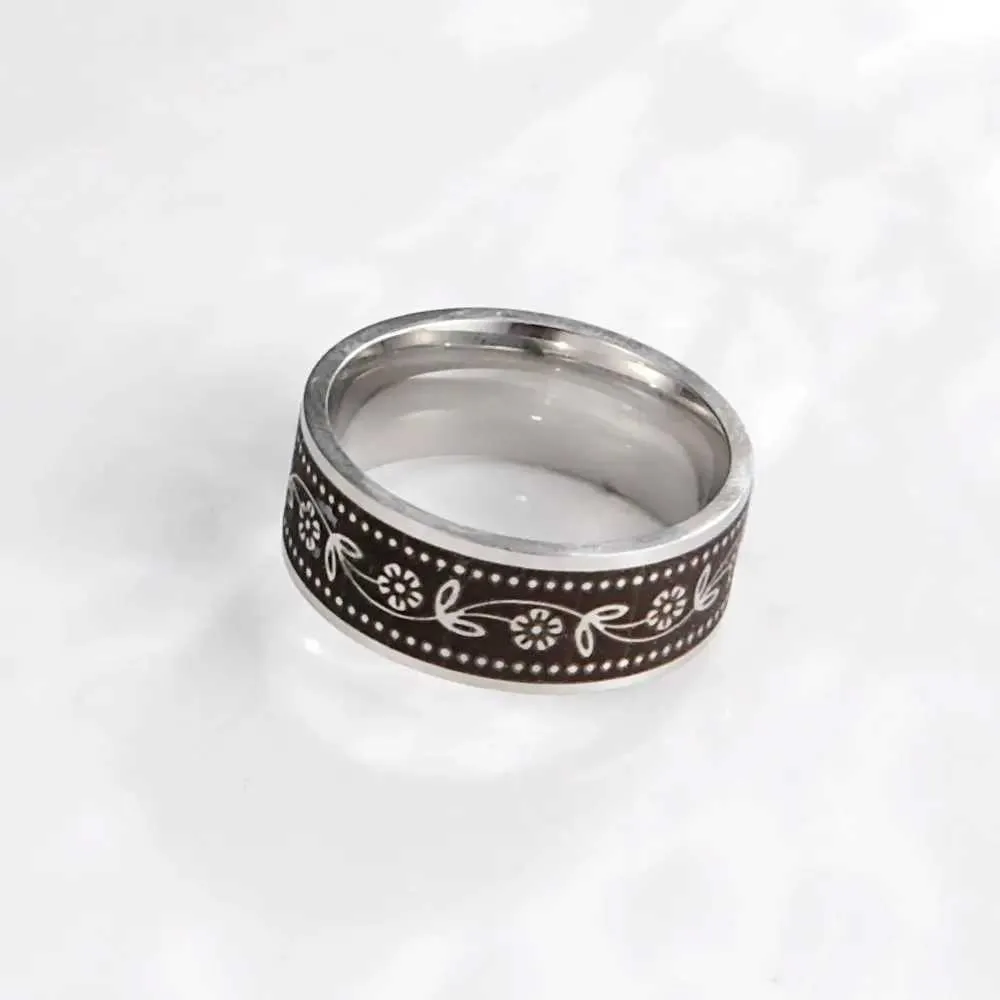 Hochzeitsringe Skyrim neuer Vintage Blumenring Edelstahl Casual Finger Rings Party Schmuck Engagement Jubiläum Geschenk für Männer Frauen Frauen