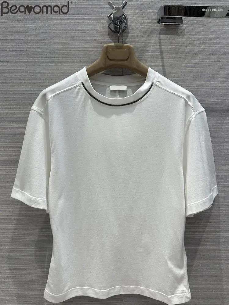 Magliette da donna Fashion Designer Summer Simplicity T-shirt casual T-shirt Solido Colore OG-NECK BEADING SHECE SHEVE SCLIO
