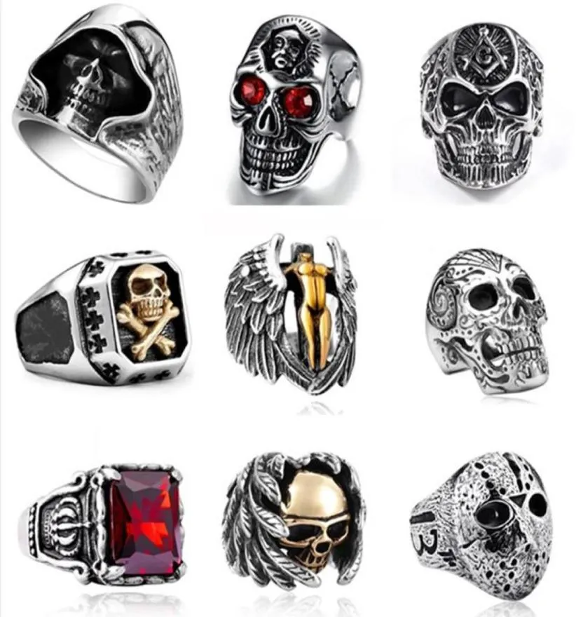 Gothic Punk Mens en acier inoxydable anneau vintage Hip Hop Skull Rings for Men Steampunk Jewelry Accessoires7880482