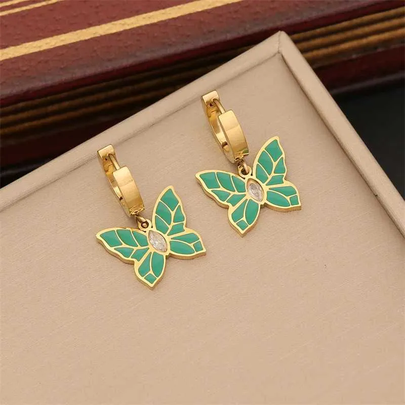 316L Stainless Steel New Fashion Fine Jewelry Zircon Pearl Green Butterfly Charm Chain Necklaces Bracelets Earrings For_voghion.com