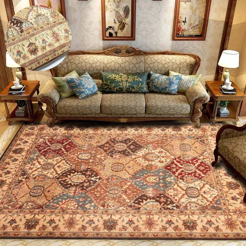 Europeanstyle Imitation Wool Carpets for Living Room Retro Large Area Rugs Bedroom Bedside Rug Nonslip Cloakroom Carpet 240508