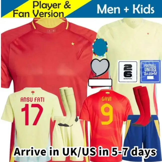 24 Euro Soccer Jerseys Pedri Gavi Lamine Yamal Morata Carvajal Olmo Asensio Ferran Rodrigo Cucurella Jersey 24 25 Men Kid Kit Kit Football Shirt Joueur