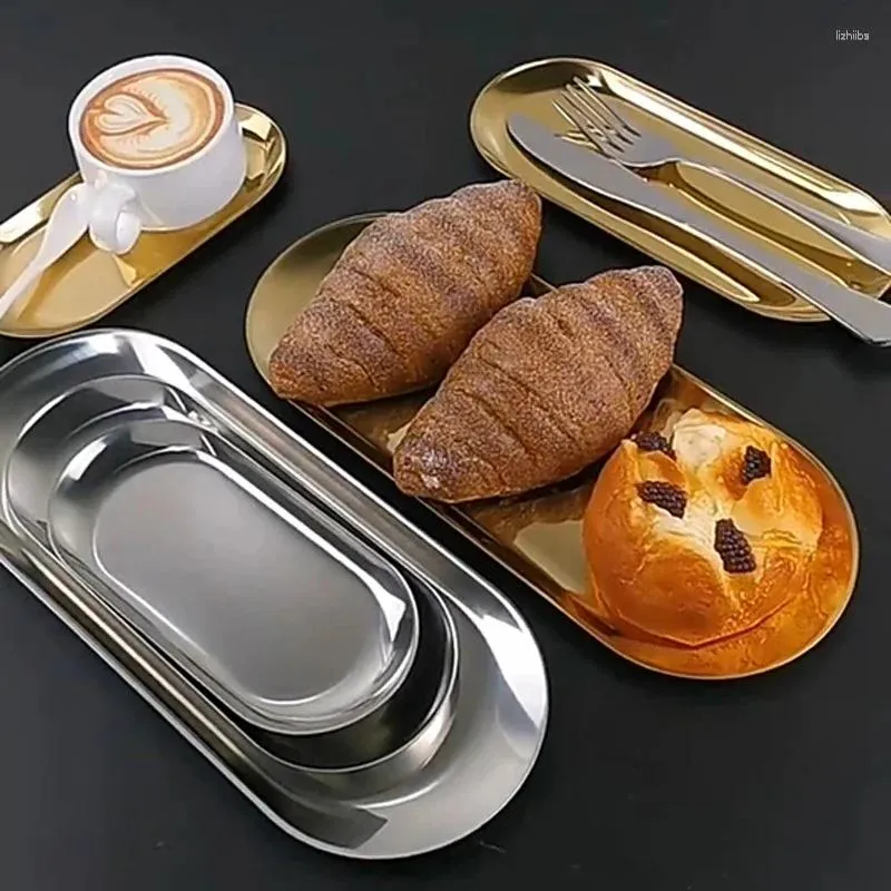 Plates Stainless Steel Dining Plate Gold Silver Dessert Nut Fruit Cake Tray Snack Dinner Steak Kitchen Accessories
