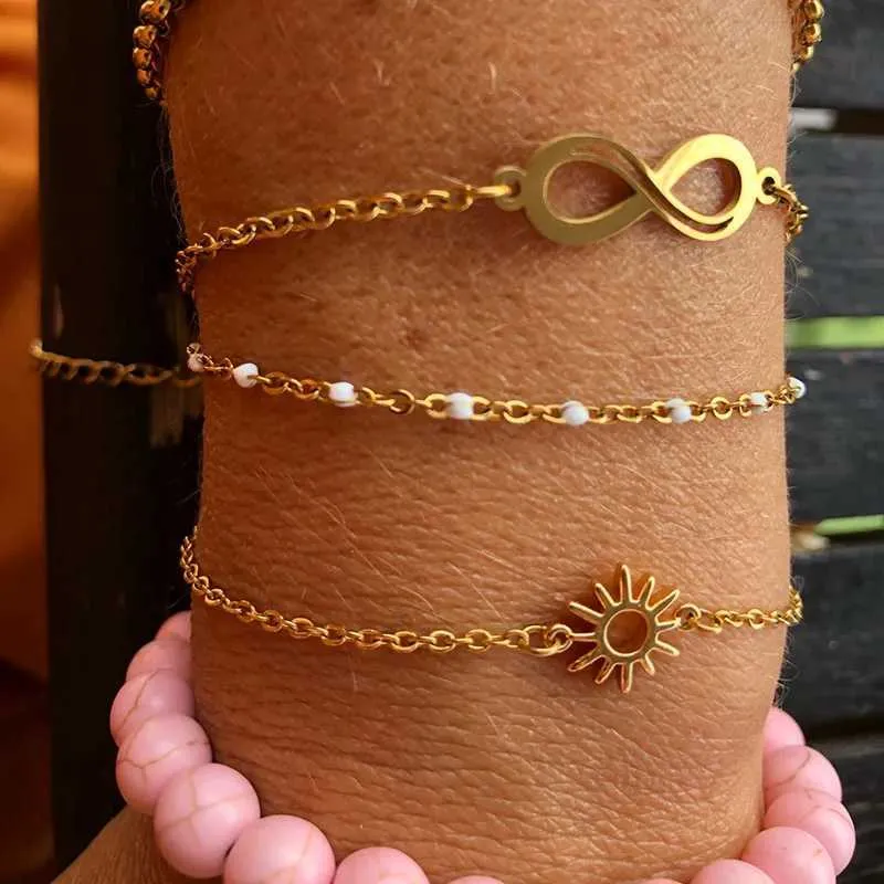 Bangle Sun Hollow Bracelet For Women Stainle Steel Hand Chain Vintage Suower Anklet Boho Foot Jewelry Gift_voghion.com