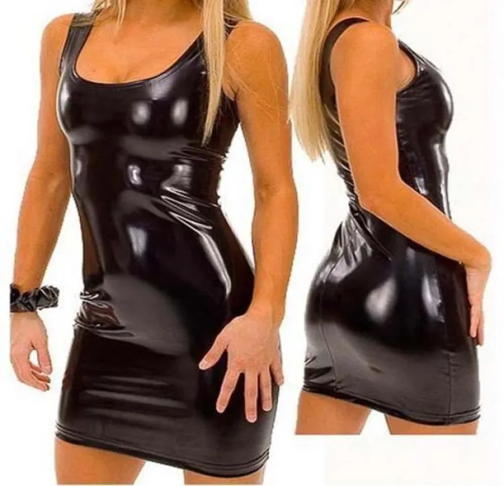 Robes décontractées sxxxl femmes pvc bandage robe latex cuir breveté sexy fête bodycone women039s wet look clubwear mini noir ca2862395