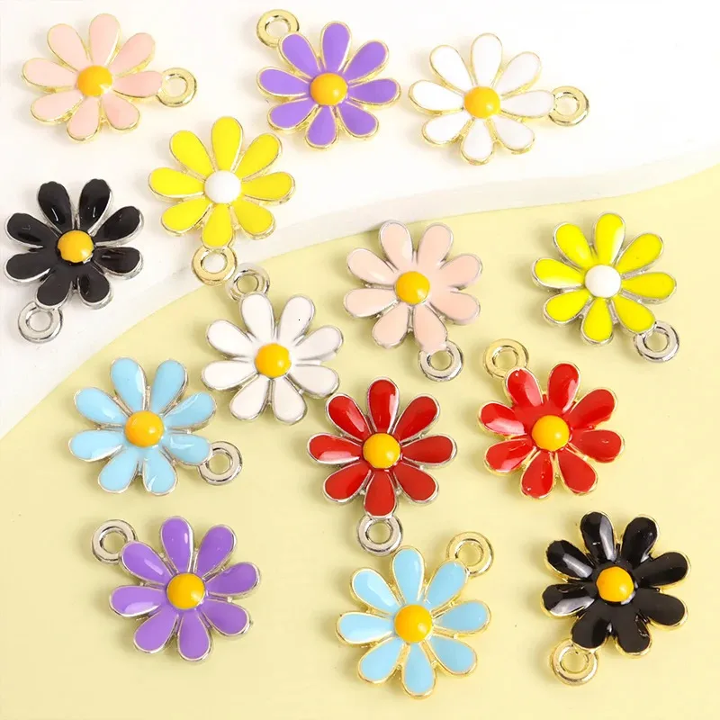 10pcs Kpop Colorful Daisy Enamel Charms for DIY Couple Trinkets Sweet Necklace Bracelet Earrings Hair Accessories Flower Pendant 240507