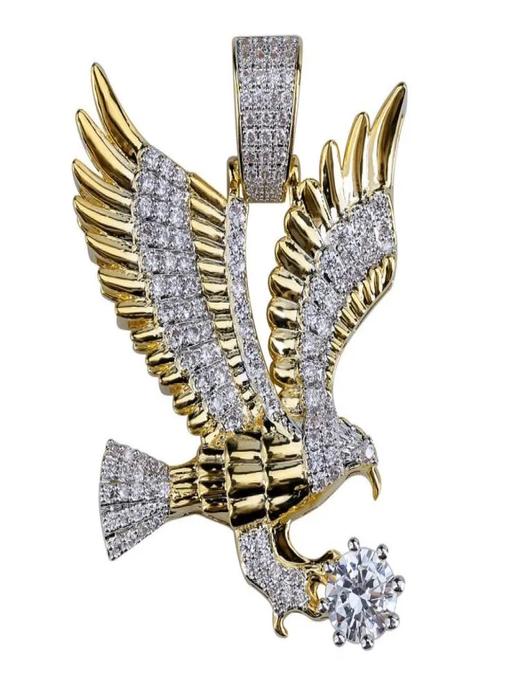 Mens Hip Hop Necklace Gold Color CZ Eagle Pendant Necklace With 24inch ...