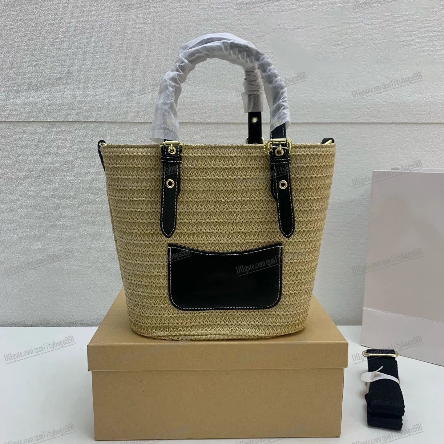 DHgate.com:Luxury Woven Drawstring Bucket Bag for Women Top