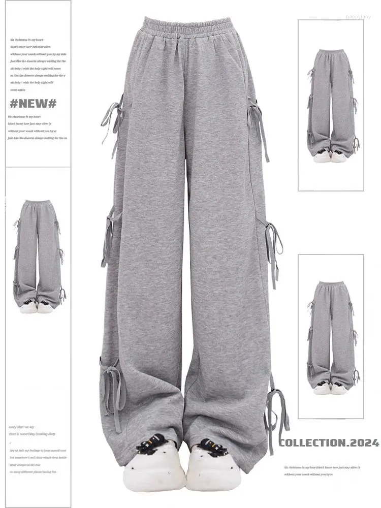 Женские брюки серые кружевные мешковываемые мешковаты Хараджуку Эстетические спортивные штаны Y2K 2000-х