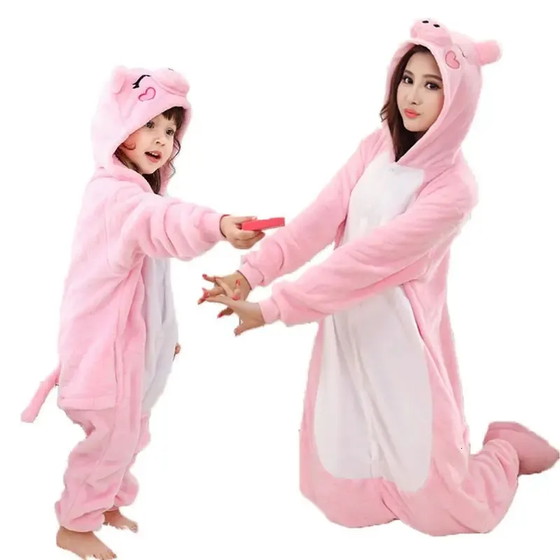 Świnie Ochody dla dorosłych zwierząt jednorożec Kigurumi piżama śpiączka kobiety mężczyźni zimowi unisex lion pandę kostiumów dzieci flanelowe piżamy 240507