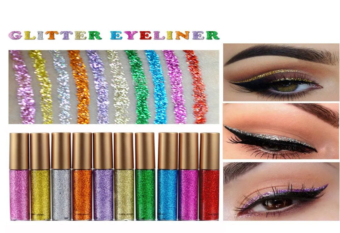 10 PCSSet vloeibare glitter eyeliner potloden langdurige waterdichte glanzende glanzende glans eye voering vloeistoffen make -up eyeliners6820543