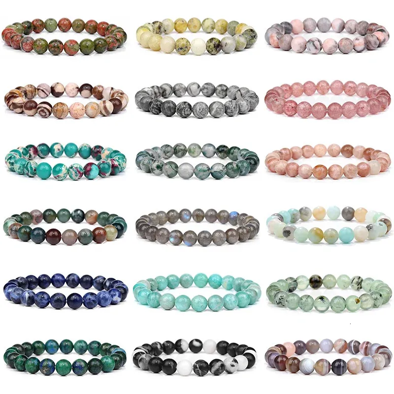 Perle di pietra naturale bracciale ametista quarzo ite agates bracciali elastici per donne uomini reiki yoga regali di gioielli fatti a mano 240423