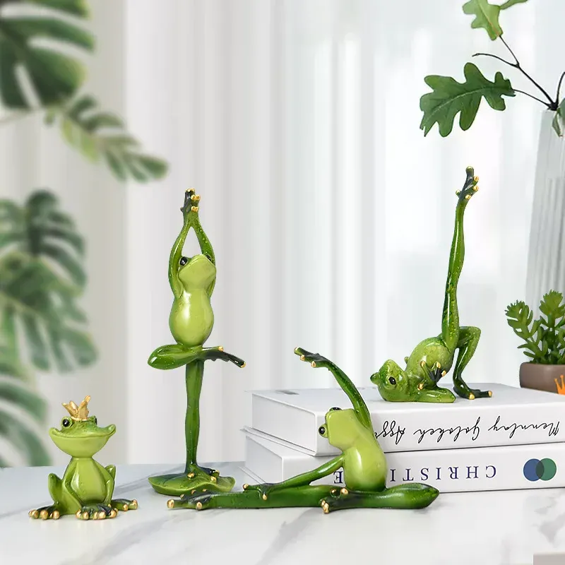 Sculptures yoga grenouilles figurines drôles créatif yoga pose résine grenouille sculpture de bureau artisanat d'art de bureau pour décoration domestique