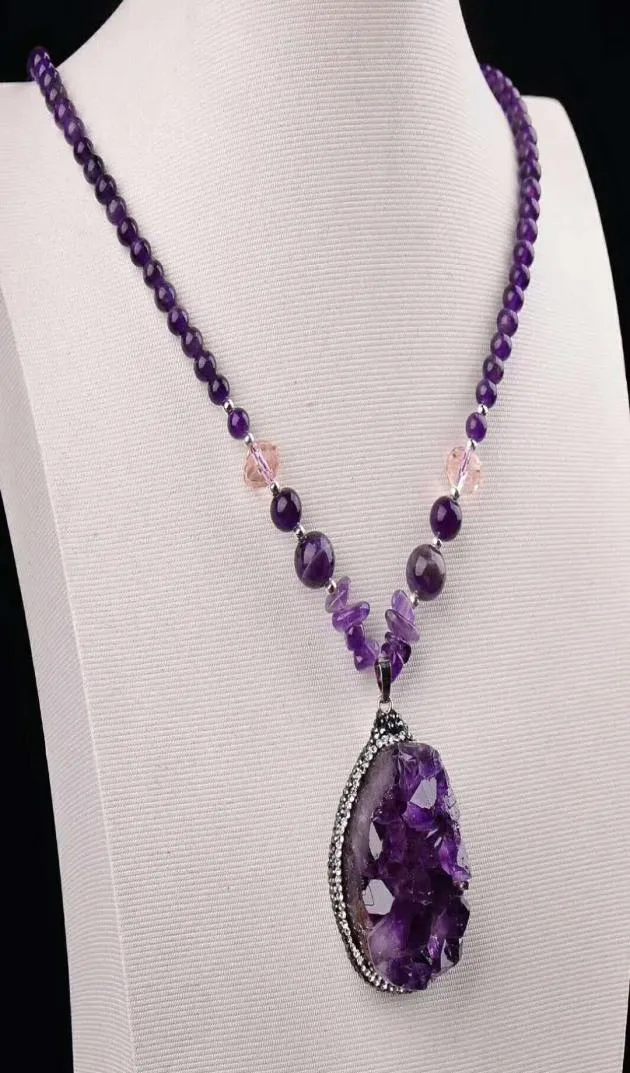 lovely beautiful Natural amethyst cluster pendant agate crystal necklace special crystal haling crystal giftcolor purple6887154