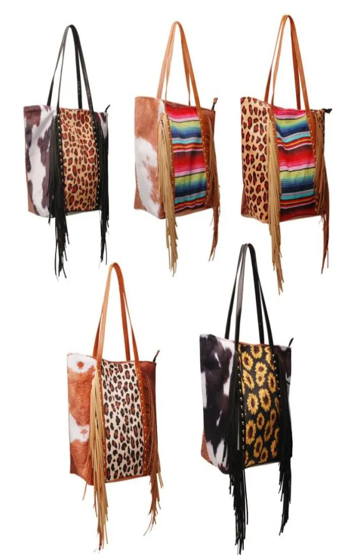 Colorful Tassel Shoulder handBag for Women Christmas Vegan Leather bag Stripe Leopard Tote 5 colors7228181