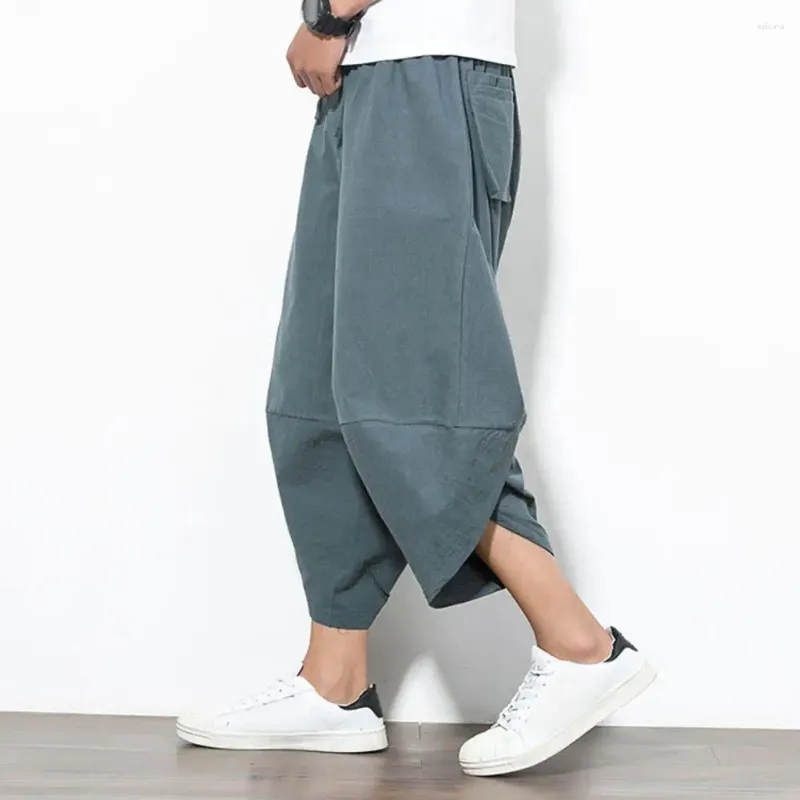 Pantaloni da uomo uomini pantaloni ritagliati in stile giapponese harem a metà gaf con multi tasche di cavallo profondo per indossare quotidianamente