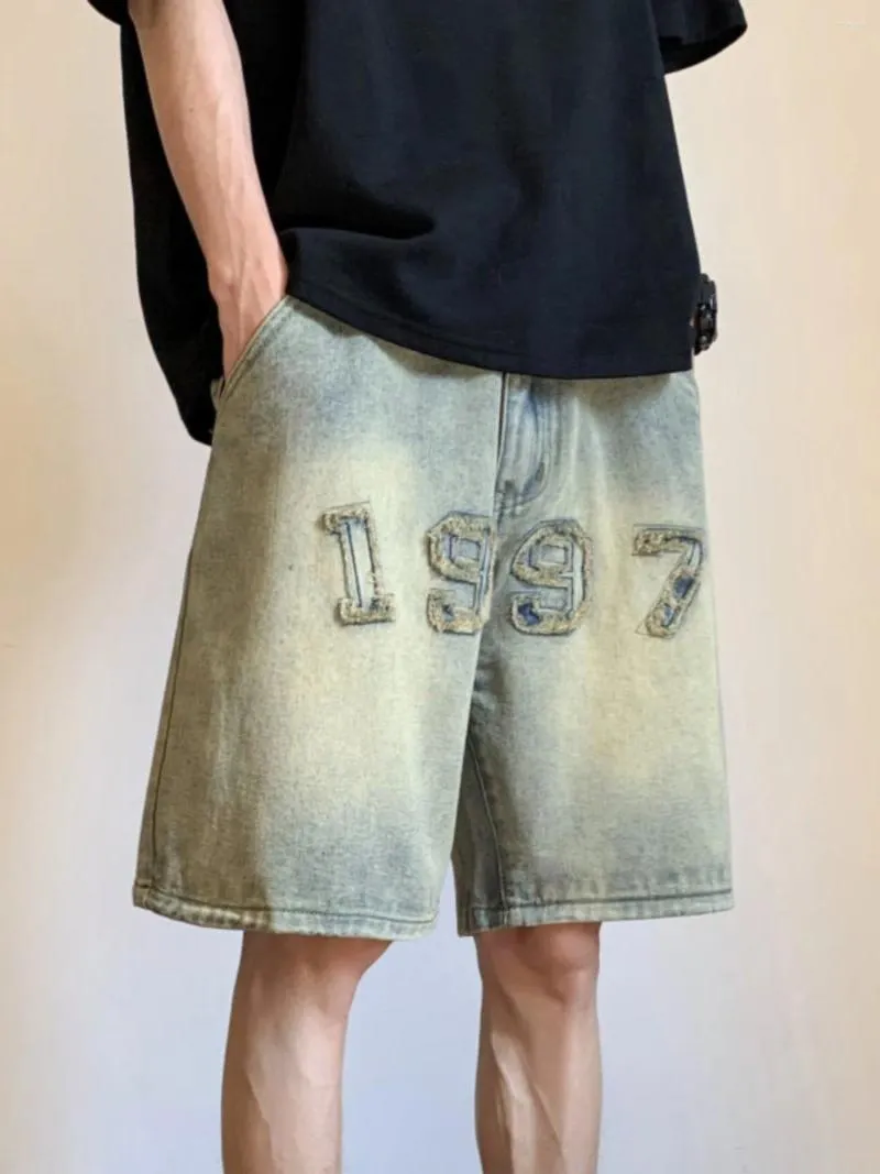 Kvinnors byxor koreansk stil vintage mäns jeans sommar lös man bred ben knä längd shorts 2024 tvättad mode denim byxa feamle y2k