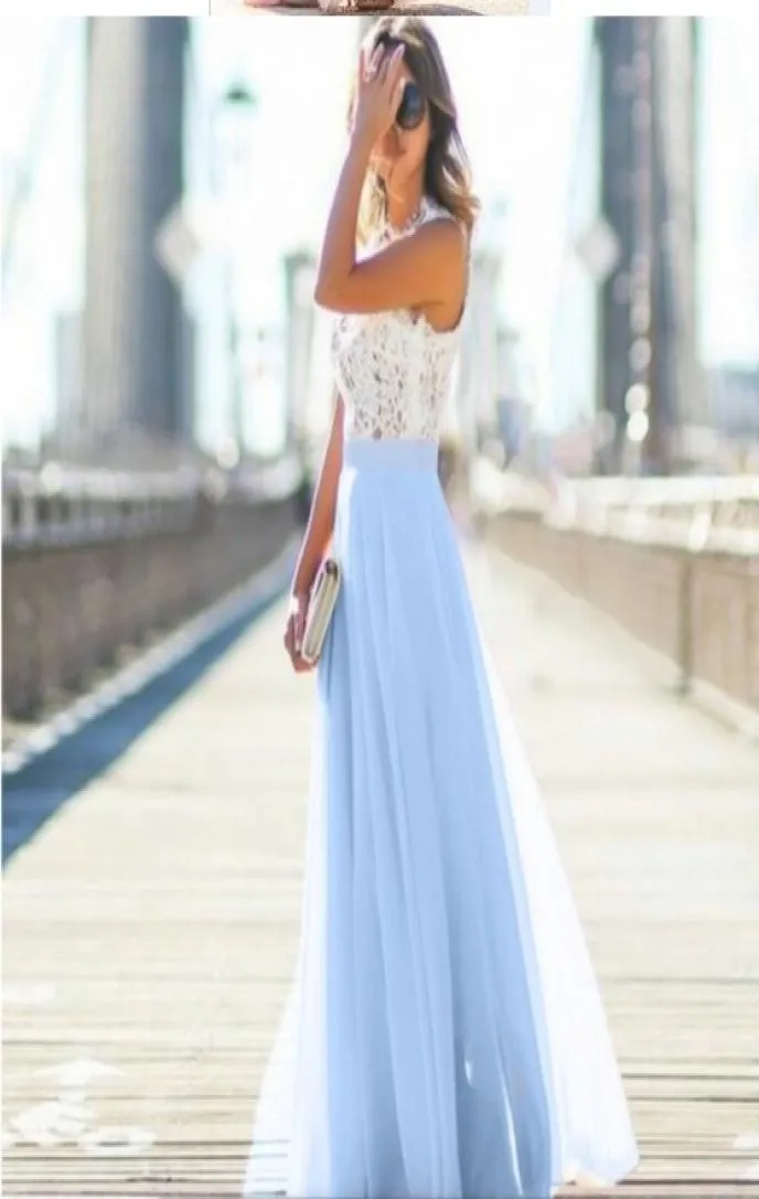 FebruariFrost Fashion Women Lace Chiffon Prom Dress Womens Maxi Dress ärmlös lång klänning för bröllop S3XL7153877