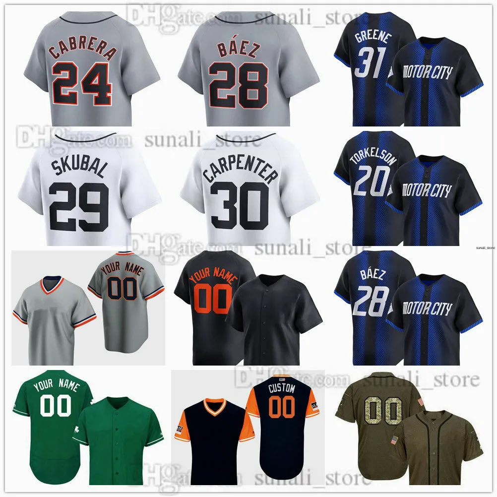 Camisas de beisebol costuradas 60 akil baddoo 22 Parker Meadows 21 Mark Cana 77 Andy Ibanez 34 Jake Rogers 15 Carson Kelly 45 Reese Olson 17 Andrew Chafin 25 Matt Manning
